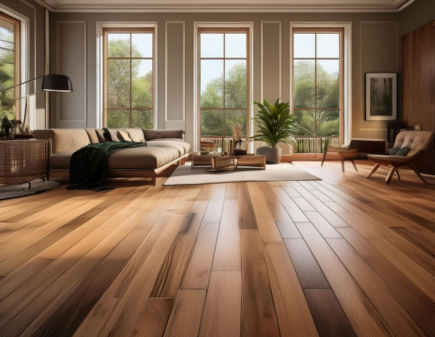 Engineered wooden flooring in a modern living room by Mikasa Floors