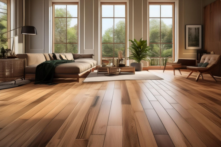 Engineered wooden flooring in a modern living room by Mikasa Floors