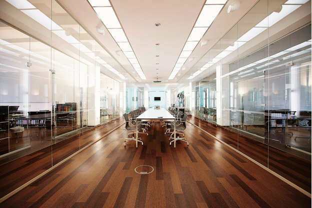 Office interior with designer wooden flooring by Mikasa Floors