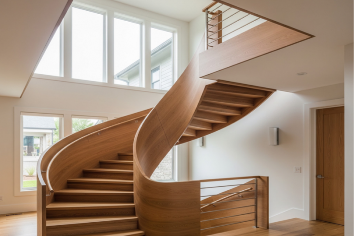Engineered wood spiral staircase by Mikasa Floors