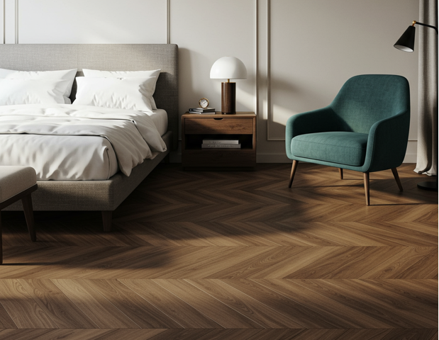 Engineered wood flooring for modern bedroom by Mikasa Floors